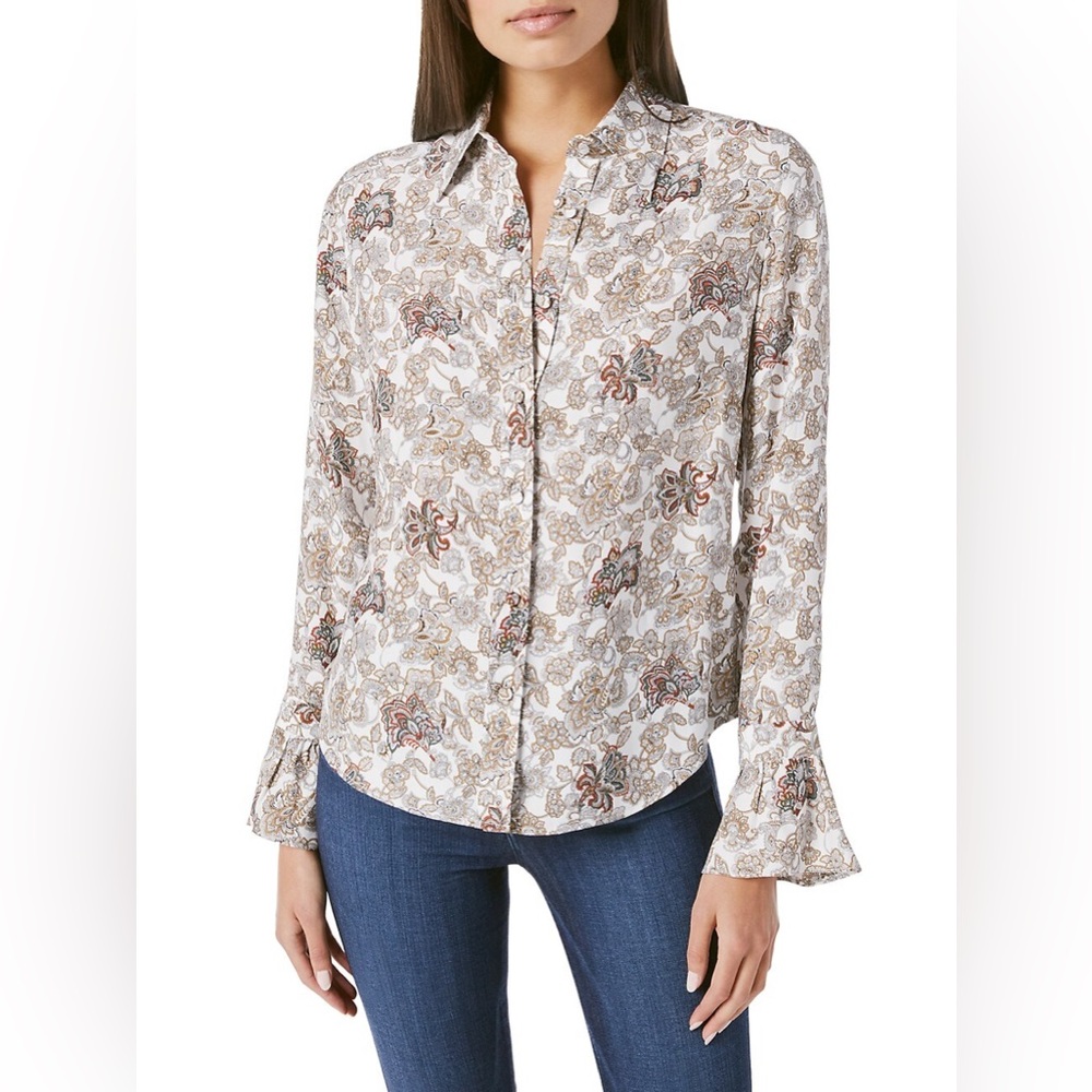 NWT Frame 70s Ruffle Floral Silk Shirt Blouse Size S